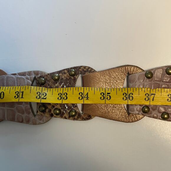 Leatherock Mixed Media Leather Statement Belt Womens Size S/M Tan Animal Print main image 4